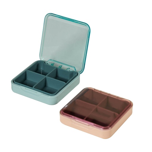 Organizador de pastillas promocional de plástico 7.6 x 7.6 cm con compartimento removible – BT-SAL-0004