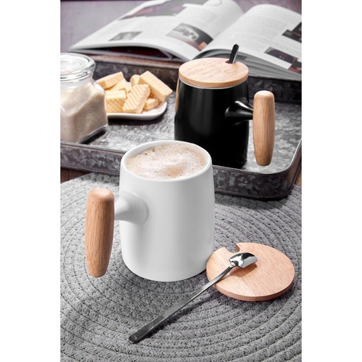 Taza promocional de porcelana 11 oz con tapa y asa de madera – BT-TAZ-0026