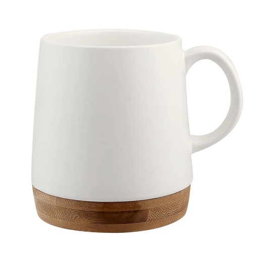 Taza promocional de cerámica 16 oz con base de bambú y terminado mate – BT-TAZ-0014