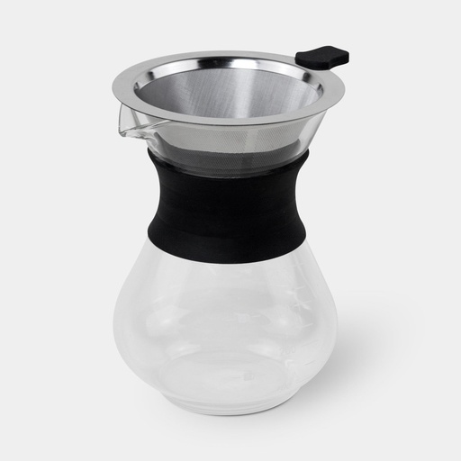 [BT-TEP-0018] Jarra promocional de vidrio 400 ml con filtro para café y collar de silicón – BT-TEP-0018