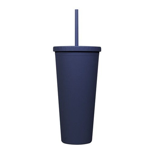 Vaso promocional de plástico 665 ml con acabado suave y popote – BT-TEP-0019