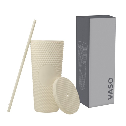 Vaso promocional de plástico 665 ml con textura diamante y popote – BT-TEP-0020