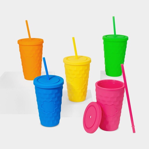 Vaso promocional de plástico 450 ml con diseño en relieve y tapa de rosca – BT-TEP-0035