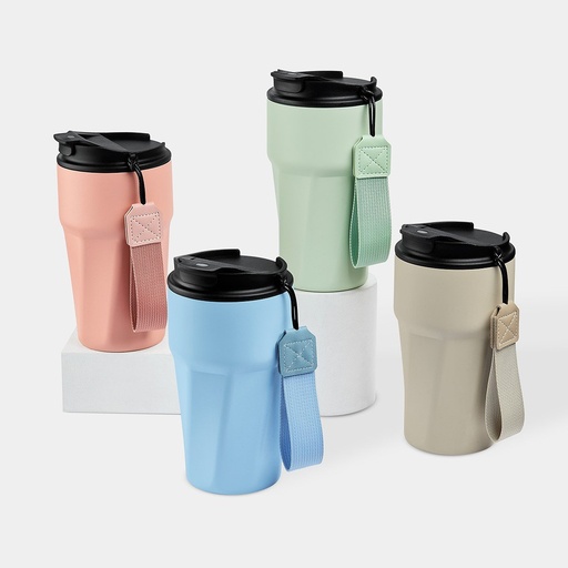 Termo promocional de acero inoxidable 450 ml con acabado powder y asa de poliéster – BT-TEM-0067
