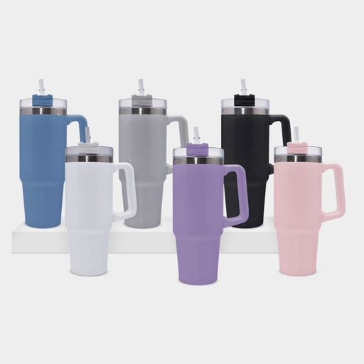 Termo promocional de acero inoxidable 850 ml con tapa giratoria y popote incluido – BT-TEM-0034
