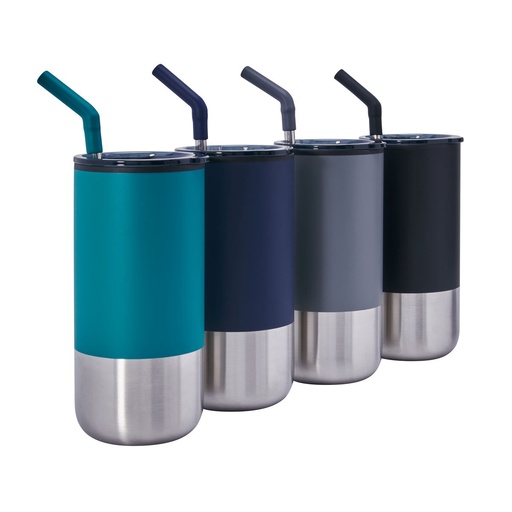 Termo promocional de acero inoxidable 480 ml con popote metálico y boquilla de silicón – BT-TEM-0038
