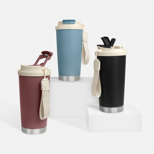 Termo promocional de acero inoxidable 520 ml con popote plegable y asa lateral – BT-TEM-0077