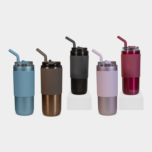 Termo promocional de acero inoxidable 480 ml con popote metálico y banda antiderrapante – BT-TEM-0056