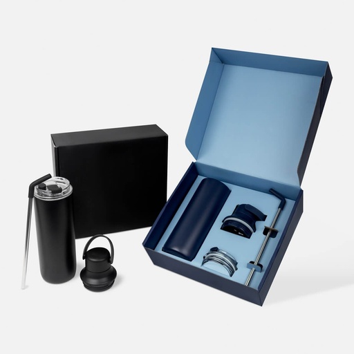 Set de termo promocional de acero inoxidable 600 ml con tapas intercambiables y caja de regalo – BT-TEM-0085