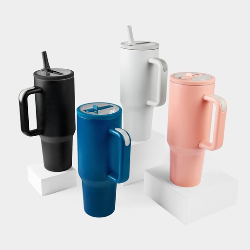 Termo promocional de acero inoxidable 1,200 ml con boquilla y popote – BT-TEM-0087